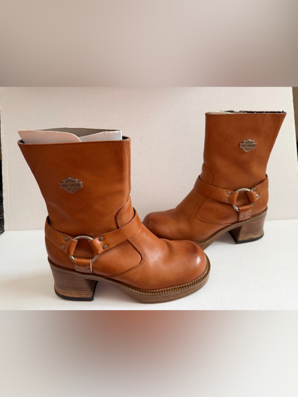 Harley-Davidson Brown leather chunky buckle moto boots